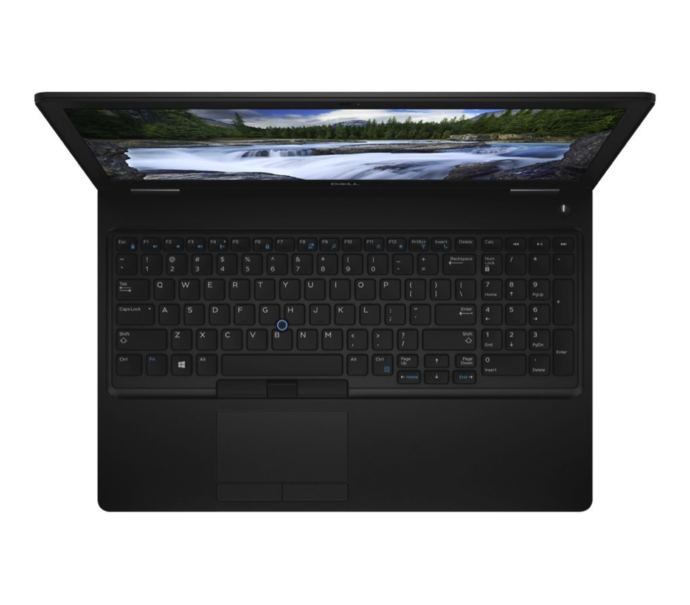 A computer with a river and trees on the screen Description automatically generated