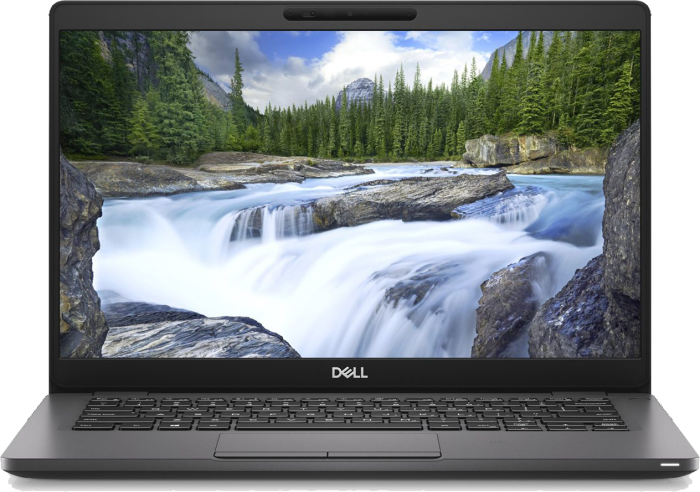 A computer with a waterfall and trees on the screen Description automatically generated